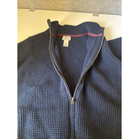 LL Bean Men's‎ Waffle Knit Full Zip Organic Cotton Sz XL Grandpa Navy Blue - Picture 12 of 13